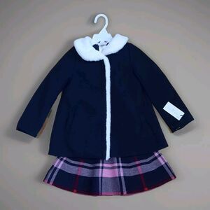 Max Studio Girl 2 Pc Black Dress Coat/Black Pink Plaid Sweater SS Dress Sz 4 NEW